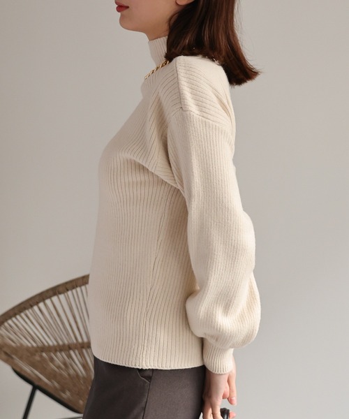ボリュームスリーブ ボトルネックニットTOPS/ボリューム袖