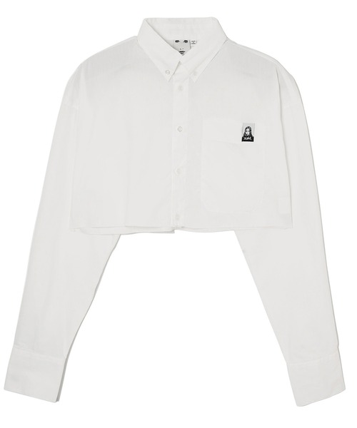 X-girl（エックスガール）の「CROPPED L/S SHIRT（シャツ/ブラウス・レディース・ライトブルー/ネイビー/ホワイト・M/S）」の2枚目の写真