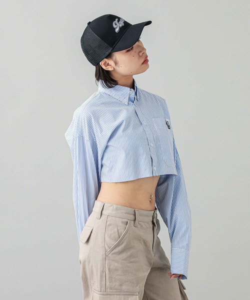 X-girl（エックスガール）の「CROPPED L/S SHIRT（シャツ/ブラウス・レディース・ライトブルー/ネイビー/ホワイト・M/S）」の10枚目の写真