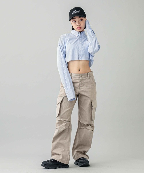 X-girl（エックスガール）の「CROPPED L/S SHIRT（シャツ/ブラウス・レディース・ライトブルー/ネイビー/ホワイト・M/S）」の12枚目の写真