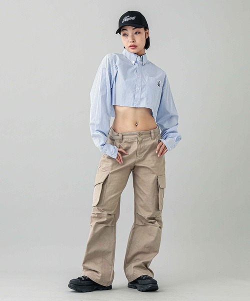 X-girl（エックスガール）の「CROPPED L/S SHIRT（シャツ/ブラウス・レディース・ライトブルー/ネイビー/ホワイト・M/S）」の13枚目の写真