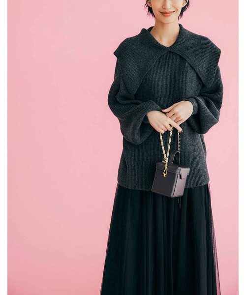 IEDIT（イディット）の「ＩＥＤＩＴ　ふんわりやわらかな片畦編みのケープカラーニット（ニット/セーター・レディース・オレンジ/チャコールグレー/アイボリー・LARGE/MEDIUM/X-LARGE/XX-LARGE/XXX-LARGE/SMALL）」の9枚目の写真