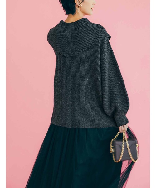 IEDIT（イディット）の「ＩＥＤＩＴ　ふんわりやわらかな片畦編みのケープカラーニット（ニット/セーター・レディース・オレンジ/チャコールグレー/アイボリー・LARGE/MEDIUM/X-LARGE/XX-LARGE/XXX-LARGE/SMALL）」の10枚目の写真