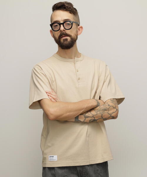 【セール】Schott/ショット/HENLEY TｰSHIRT 'CREST DRAGON EMB'/刺繍ヘンリーTシャツ 'クレスト ドラゴン'（Tシャツ/カットソー）｜schott（ショット）