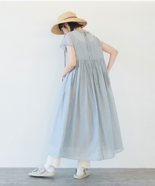 【yuni】ユニ　40/2D コットンキュプラコーマフレンチスリーブワンピース yuni（ユニ ）の「○40/2D コットンキュプラ コーマ フレンチ