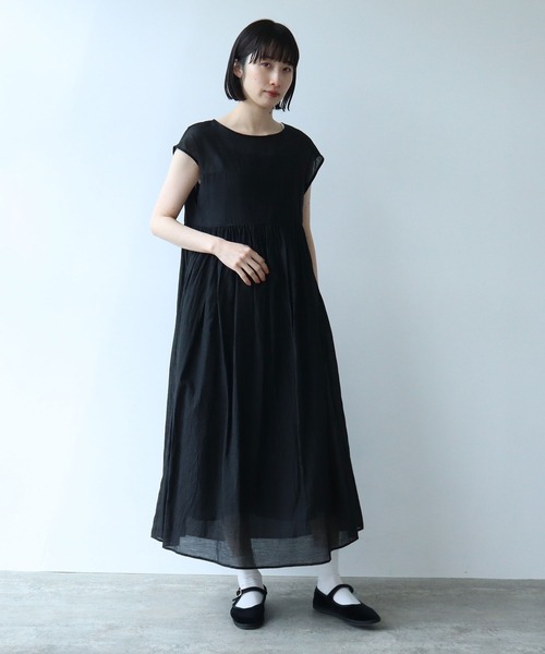 yuni 120/2コットンナイロン ギャザー　ロングスリーブワンピース m1-2402-241_1.jpg