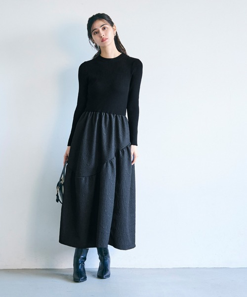 上品エンボスニットドッキングワンピース（ワンピース）｜coca（coca