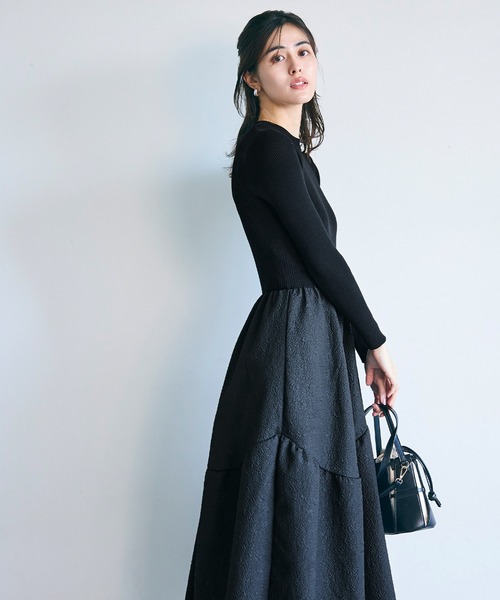 上品エンボスニットドッキングワンピース（ワンピース）｜coca（coca