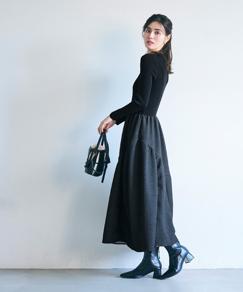 上品エンボスニットドッキングワンピース（ワンピース）｜coca（coca