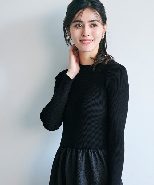 上品エンボスニットドッキングワンピース（ワンピース）｜coca（coca