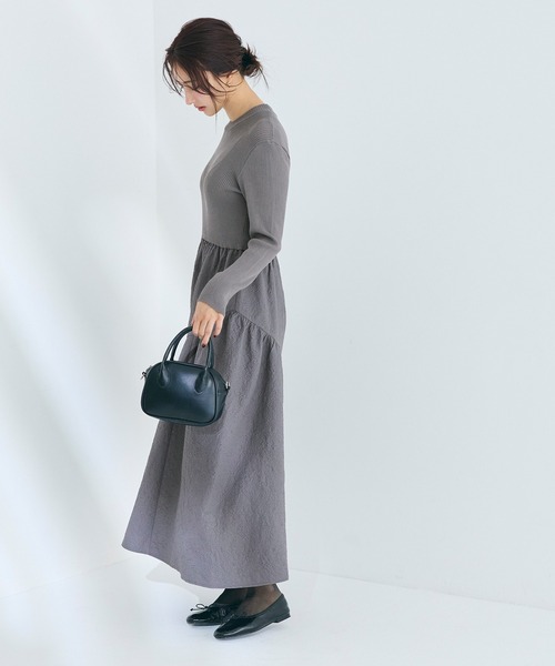 coca（coca）（コカ）の「上品エンボスニットドッキングワンピース（ワンピース・レディース・ネイビー/ブラック・ONE SIZE）」の6枚目の写真