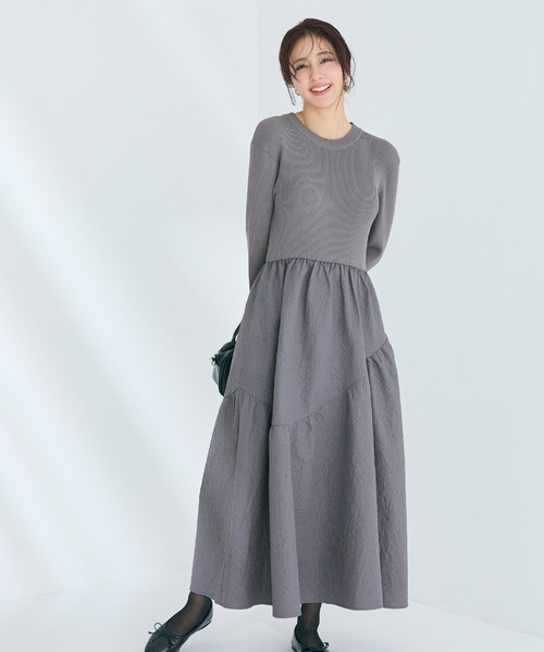 coca（coca）（コカ）の「上品エンボスニットドッキングワンピース（ワンピース・レディース・ネイビー/ブラック・ONE SIZE）」の7枚目の写真