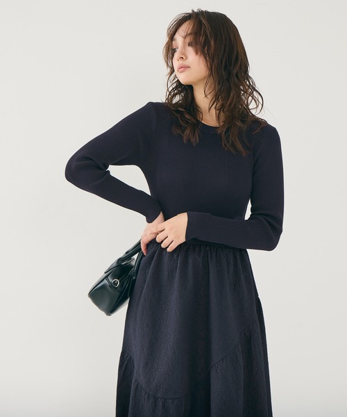 上品エンボスニットドッキングワンピース（ワンピース）｜coca（coca