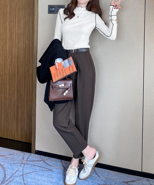 Miniministore(ミニミニストア)の「パイピングトップス ヒートインナー微起毛(Tシャツ/カットソー・レディース・クリーム/ホワイト/ブラック/テラコッタ/ブラウン/モスグリーン・FREE)」の21枚目の写真