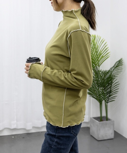 Miniministore(ミニミニストア)の「パイピングトップス ヒートインナー微起毛(Tシャツ/カットソー・レディース・クリーム/ホワイト/ブラック/テラコッタ/ブラウン/モスグリーン・FREE)」の13枚目の写真