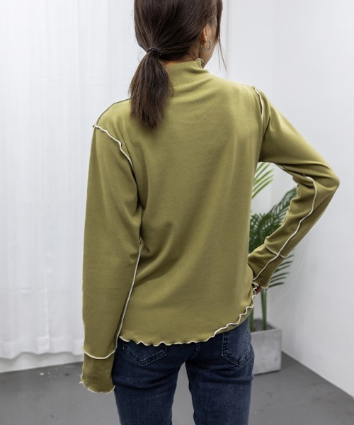 Miniministore(ミニミニストア)の「パイピングトップス ヒートインナー微起毛(Tシャツ/カットソー・レディース・クリーム/ホワイト/ブラック/テラコッタ/ブラウン/モスグリーン・FREE)」の12枚目の写真