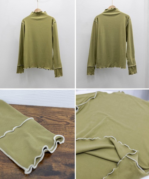 Miniministore(ミニミニストア)の「パイピングトップス ヒートインナー微起毛(Tシャツ/カットソー・レディース・クリーム/ホワイト/ブラック/テラコッタ/ブラウン/モスグリーン・FREE)」の10枚目の写真