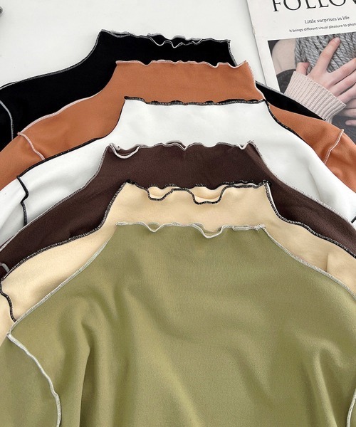 Miniministore(ミニミニストア)の「パイピングトップス ヒートインナー微起毛(Tシャツ/カットソー・レディース・クリーム/ホワイト/ブラック/テラコッタ/ブラウン/モスグリーン・FREE)」の9枚目の写真