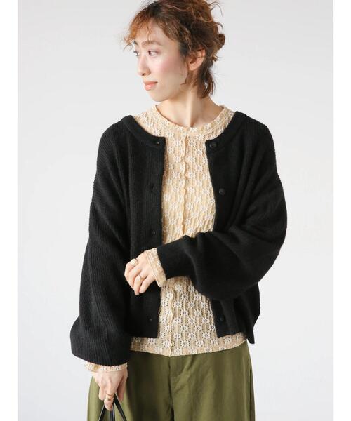 Lugnoncure（ルノンキュール）の「前後2WAYメランジニットカーディガン（カーディガン/ボレロ・レディース・ブラック/ブルー/グレー/イエロー・F）」の2枚目の写真
