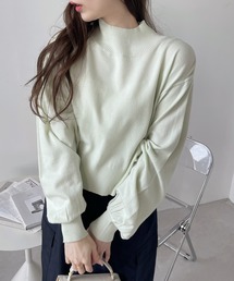 【春ニット】モックネック ボリュームスリーブ ショート