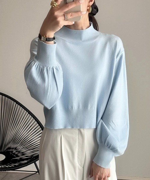 ショートスリーブ モックネックニット UA COZY ーウォッシャブル