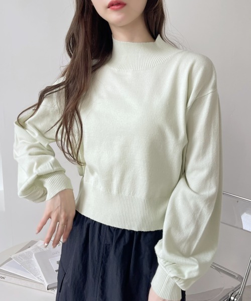 Eclat one（エクラワン）の「【春ニット】モックネック ボリュームスリーブ ショート（ニット/セーター・レディース・ライトブルー/ホワイト/ミント・FREE）」の12枚目の写真