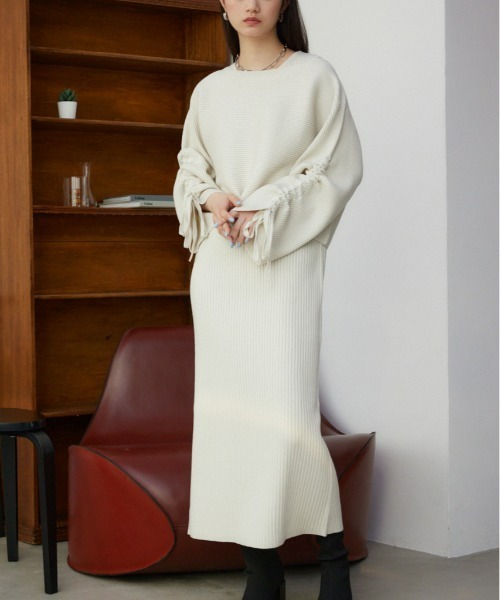 セール】レイヤードセットドローストリングニットワンピース  