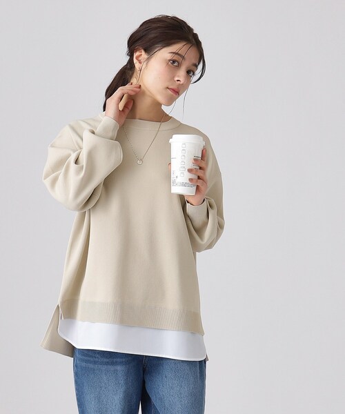 SHOO・LA・RUE(シューラルー)の「◆一枚で簡単こなれ見え スポンディッシュ 裾レイヤード風ニット(ニット/セーター・レディース・オフホワイト/ナチュラル/イエロー系その他/ベビーピンク/ネイビー・00)」の3枚目の写真