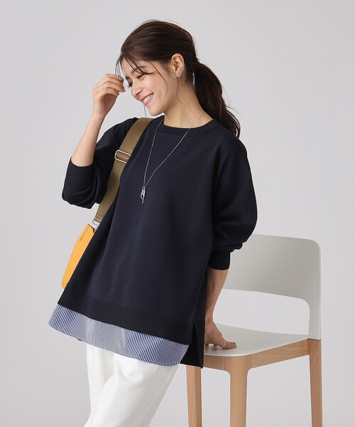 SHOO・LA・RUE(シューラルー)の「◆一枚で簡単こなれ見え スポンディッシュ 裾レイヤード風ニット(ニット/セーター・レディース・オフホワイト/ナチュラル/イエロー系その他/ベビーピンク/ネイビー・00)」の1枚目の写真