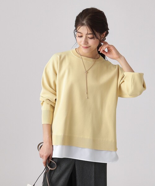 SHOO・LA・RUE(シューラルー)の「◆一枚で簡単こなれ見え スポンディッシュ 裾レイヤード風ニット(ニット/セーター・レディース・オフホワイト/ナチュラル/イエロー系その他/ベビーピンク/ネイビー・00)」の4枚目の写真