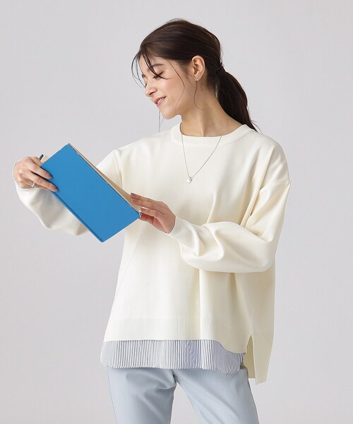 SHOO・LA・RUE(シューラルー)の「◆一枚で簡単こなれ見え スポンディッシュ 裾レイヤード風ニット(ニット/セーター・レディース・オフホワイト/ナチュラル/イエロー系その他/ベビーピンク/ネイビー・00)」の2枚目の写真