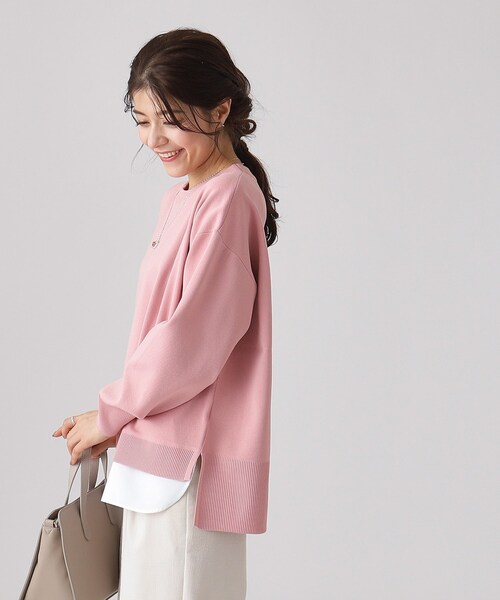 SHOO・LA・RUE(シューラルー)の「◆一枚で簡単こなれ見え スポンディッシュ 裾レイヤード風ニット(ニット/セーター・レディース・オフホワイト/ナチュラル/イエロー系その他/ベビーピンク/ネイビー・00)」の15枚目の写真