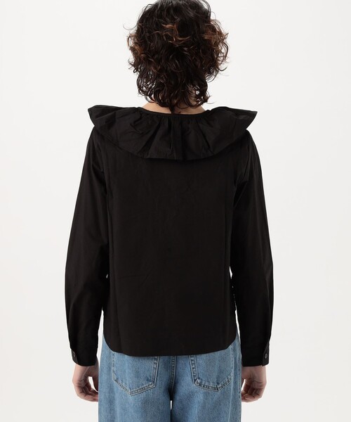 GANNI(ガニー)の「GANNI COTTON POPLIN RUFFLE Vネックブラウス(シャツ/ブラウス・レディース・ホワイト/ブラック・34)」の4枚目の写真