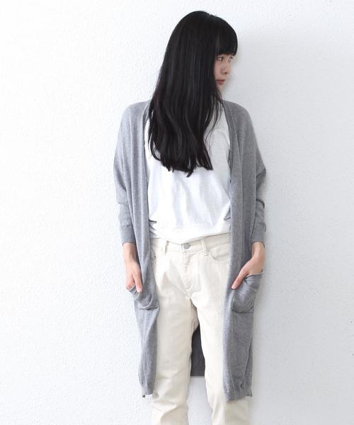 coen（コーエン）の「Ｖネックロングカーディガン（カーディガン/ボレロ・レディース・グレー/ネイビー・FREE）」の2枚目の写真
