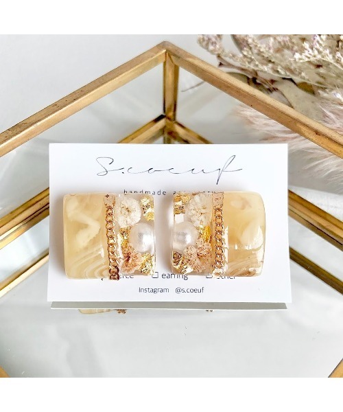 tone（トーン）の「【S.coeuf】金属アレルギー対応ピアス　ツートンスクエア×かすみ草(MA)（ピアス（両耳用）・レディース・ベージュ/カーキ/ブルー/ブラウン・FREE）」の3枚目の写真
