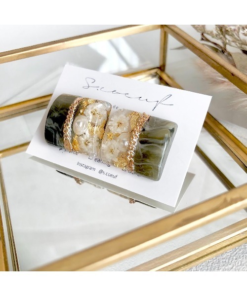 tone（トーン）の「【S.coeuf】金属アレルギー対応ピアス　ツートンスクエア×かすみ草(MA)（ピアス（両耳用）・レディース・ベージュ/カーキ/ブルー/ブラウン・FREE）」の5枚目の写真