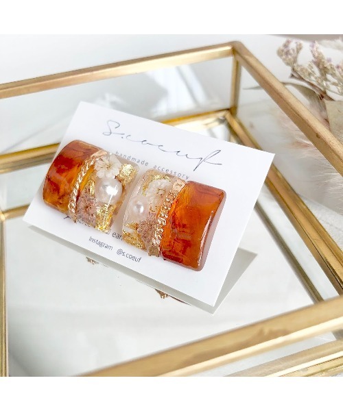 tone（トーン）の「【S.coeuf】金属アレルギー対応ピアス　ツートンスクエア×かすみ草(MA)（ピアス（両耳用）・レディース・ベージュ/カーキ/ブルー/ブラウン・FREE）」の7枚目の写真