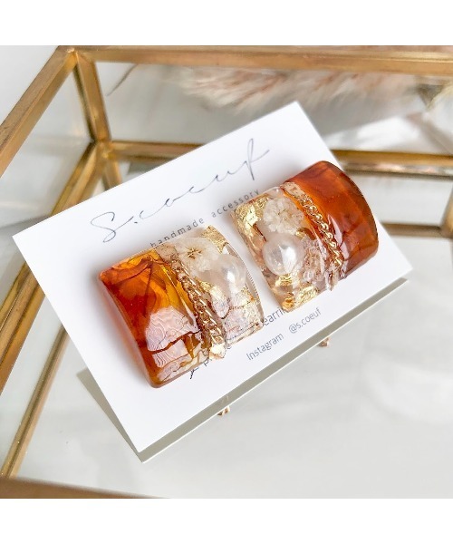 tone（トーン）の「【S.coeuf】金属アレルギー対応ピアス　ツートンスクエア×かすみ草(MA)（ピアス（両耳用）・レディース・ベージュ/カーキ/ブルー/ブラウン・FREE）」の8枚目の写真