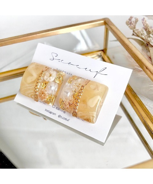 tone（トーン）の「【S.coeuf】金属アレルギー対応ピアス　ツートンスクエア×かすみ草(MA)（ピアス（両耳用）・レディース・ベージュ/カーキ/ブルー/ブラウン・FREE）」の11枚目の写真