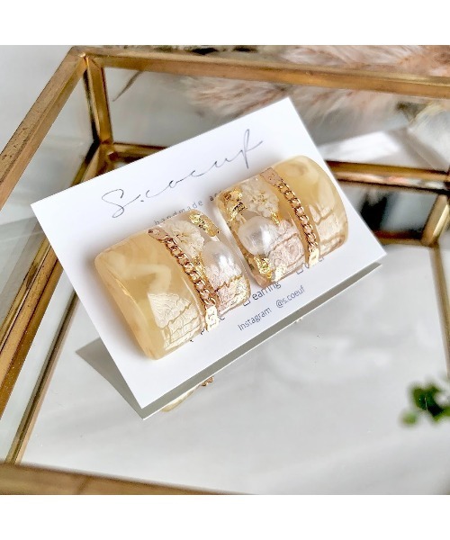 tone（トーン）の「【S.coeuf】金属アレルギー対応ピアス　ツートンスクエア×かすみ草(MA)（ピアス（両耳用）・レディース・ベージュ/カーキ/ブルー/ブラウン・FREE）」の12枚目の写真