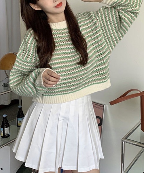 Primazel（プリマゼル）の「ポップカラーボーダーニットトップス（ニット/セーター・レディース・グリーン/レッド・M）」の16枚目の写真