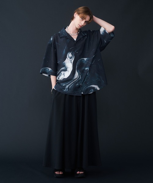 MARBLEマーブル 半袖 ブラウス Marble Pattern Short-Sleeve Shirt - マーブル転写総柄半袖
