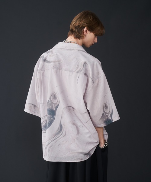 MARBLEマーブル 半袖 ブラウス KUUUPY（クーピー）の「Marble Pattern Short-Sleeve Shirt - マーブル