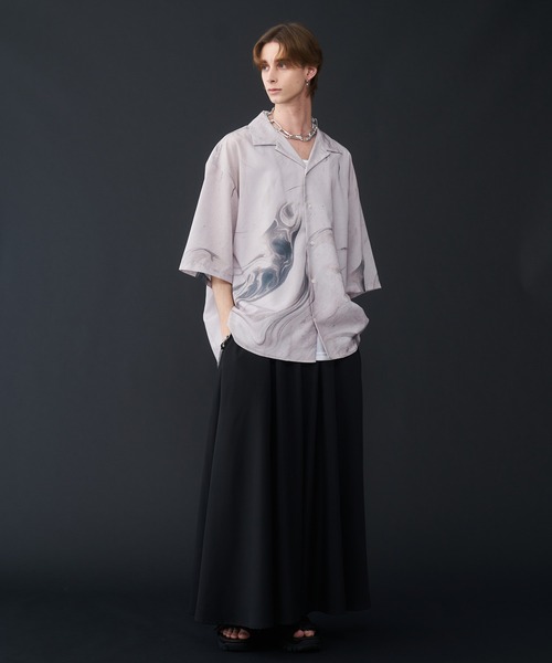 MARBLEマーブル 半袖 ブラウス Marble Pattern Short-Sleeve Shirt - マーブル転写総柄半袖