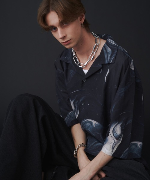 Marble Pattern Short-Sleeve Shirt - マーブル転写総柄半袖シャツ