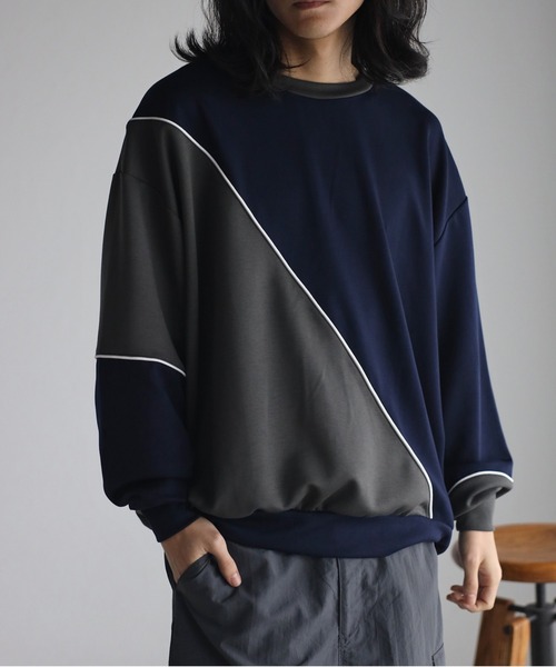 CREARE -LINO-（クレアーレリノ）の「ダンボール オーバーサイズ ライン 配色切替 プロオーバー<ユニセックス>（スウェット・メンズ・ブラック/オフホワイト/ネイビー・M/L）」の10枚目の写真