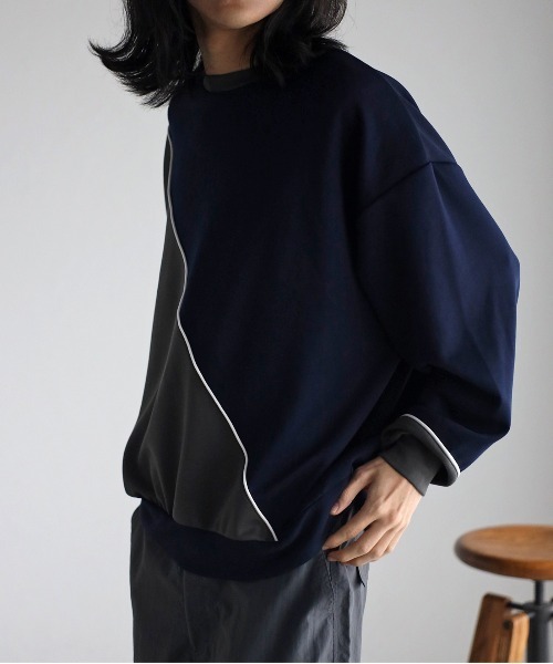 CREARE -LINO-（クレアーレリノ）の「ダンボール オーバーサイズ ライン 配色切替 プロオーバー<ユニセックス>（スウェット・メンズ・ブラック/オフホワイト/ネイビー・M/L）」の11枚目の写真