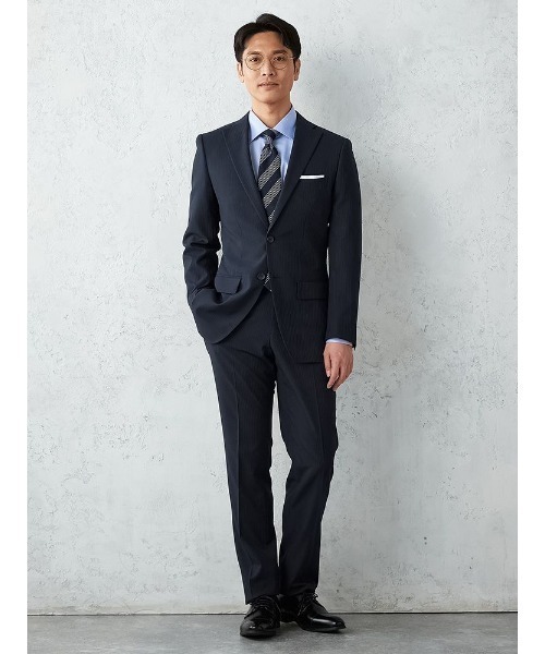 Perfect Suit FActory（パーフェクトスーツファクトリー）の「【上下洗える/高通気】WEB限定セットアップスーツ　ツーパンツ　4WAYストレッチ　シャドウストライプ　ネイビー（スーツセット・メンズ・ネイビー・Y4/Y5/Y6/Y7/AB8/BB4/BB5/BB6/BB7/BB8/A6/A7/AB4/AB5/AB6/AB7/A4/A5/A8/Y8）」の15枚目の写真