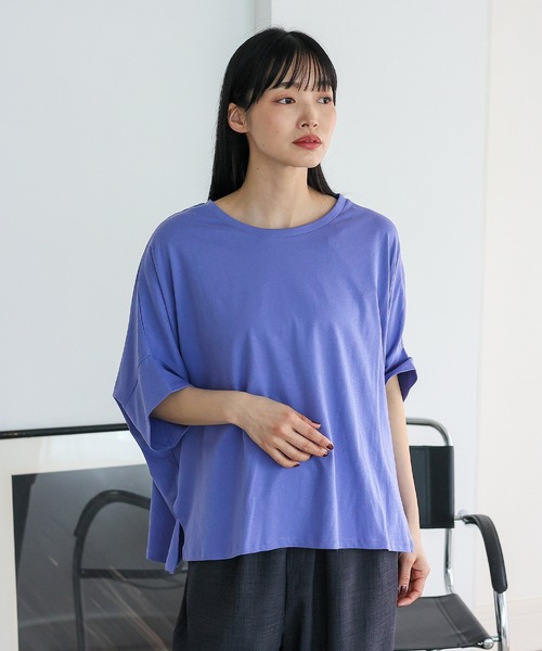 VitaFelice(ヴィータフェリーチェ)の「ドルマンワイドカットソー(Tシャツ/カットソー・レディース・チャコール/グリーン系その他/ブラック/イエロー系その他/ピンク系その他/オフホワイト/ブルー系・FREE)」の5枚目の写真