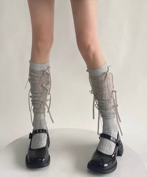 .KOM（ドットコム）の「A'GEM/9 × .kom 『.KOM/ドットケーオーエム』 リボンハイソックス（ソックス/靴下・レディース・ライトグレー/ブラック/アイボリー/ホワイト・FREE）」の12枚目の写真